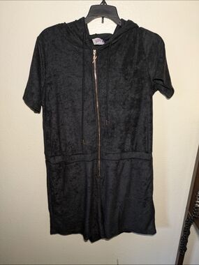 YITTY Black Hooded Romper with Purple Accent